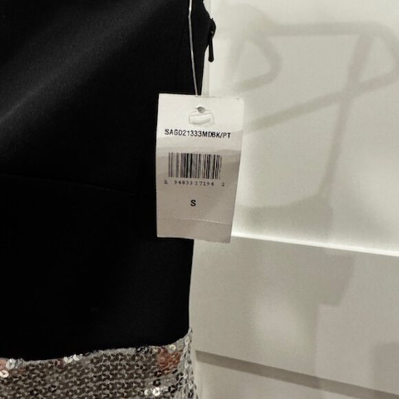SHO by Tadashi Shoji, Sequin One-Shoulder‎ Black Scuba Dress, Size S, NWT - Picture 5 of 8